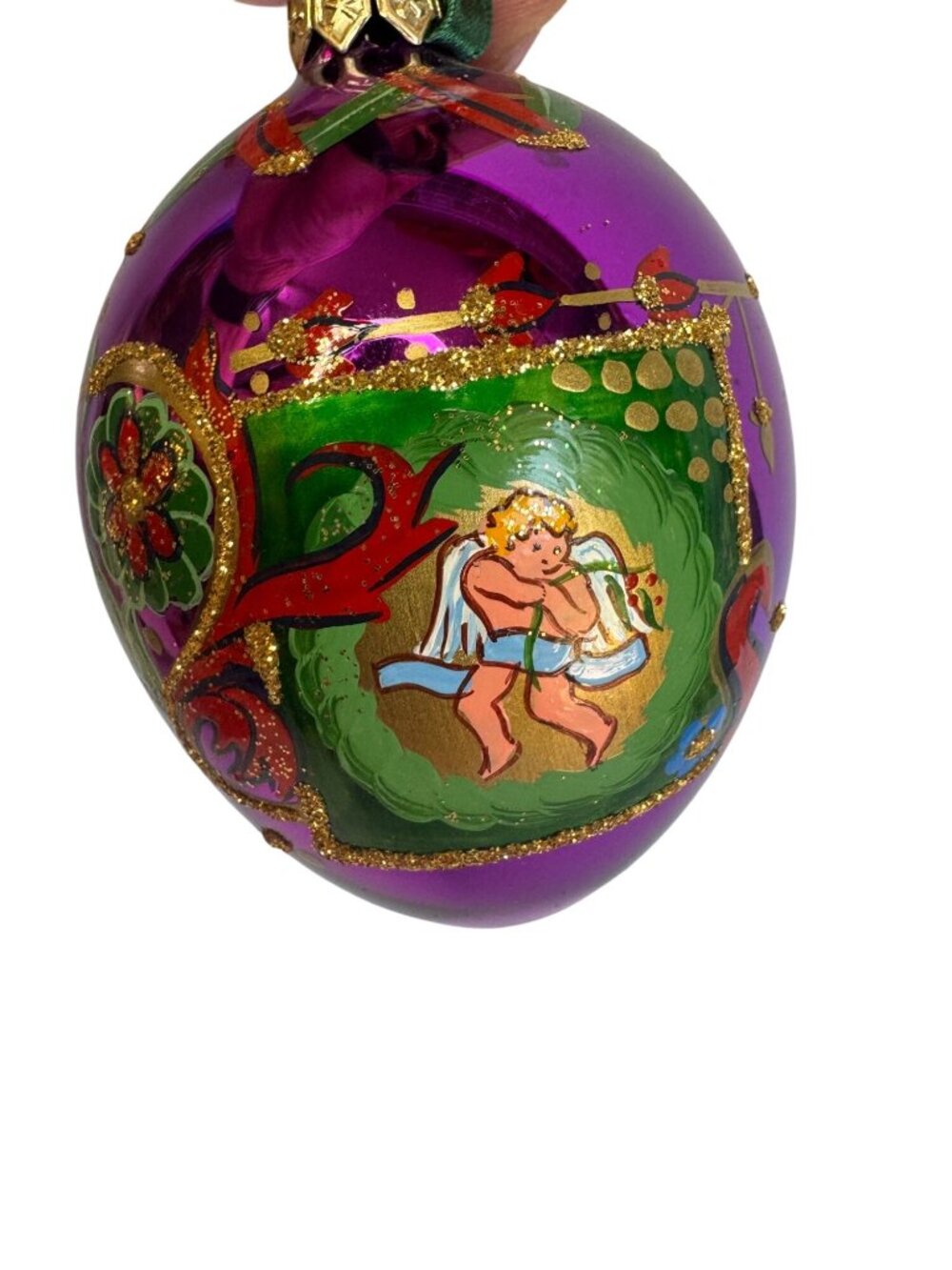 Polonaise Vatican Library Cherub Angel Purple Glass Ornament 4" Boxed - Picture 3 of 8